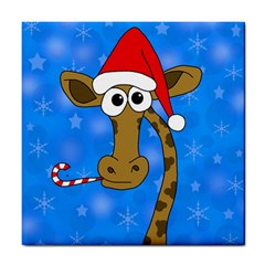 Xmas Giraffe - Blue Tile Coasters by Valentinaart