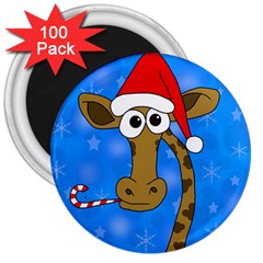 Xmas Giraffe - Blue 3  Magnets (100 Pack) by Valentinaart