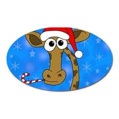 Xmas Giraffe - Blue Oval Magnet by Valentinaart