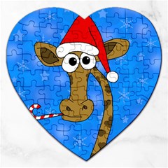 Xmas Giraffe - Blue Jigsaw Puzzle (heart) by Valentinaart