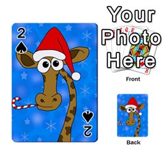 Xmas Giraffe - Blue Playing Cards 54 Designs  by Valentinaart