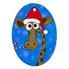 Xmas Giraffe - Blue Oval Ornament (two Sides)