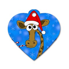 Xmas Giraffe - Blue Dog Tag Heart (one Side) by Valentinaart