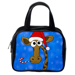 Xmas Giraffe - Blue Classic Handbags (one Side)