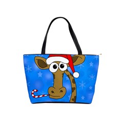 Xmas Giraffe - Blue Shoulder Handbags by Valentinaart