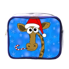 Xmas Giraffe - Blue Mini Toiletries Bags by Valentinaart