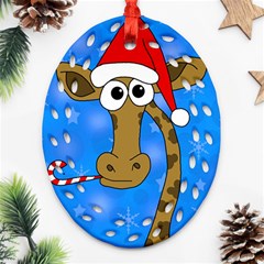 Xmas Giraffe - Blue Ornament (oval Filigree) 