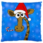 Xmas giraffe - blue Large Cushion Case (One Side) Front