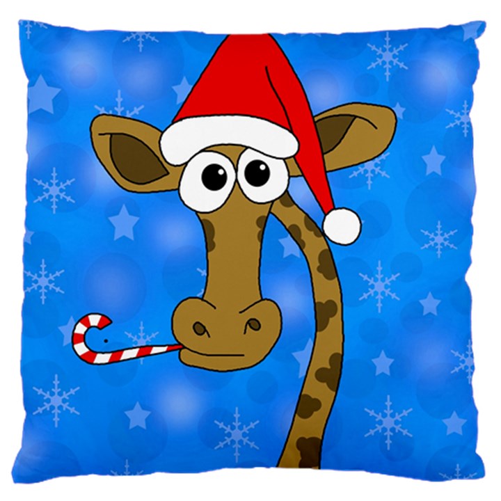 Xmas giraffe - blue Large Cushion Case (One Side)