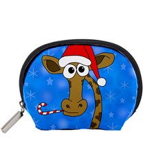 Xmas Giraffe - Blue Accessory Pouches (small)  by Valentinaart