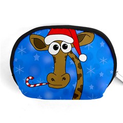 Xmas Giraffe - Blue Accessory Pouches (medium)  by Valentinaart