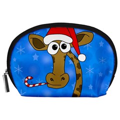 Xmas Giraffe - Blue Accessory Pouches (large)  by Valentinaart