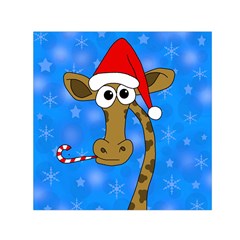 Xmas Giraffe - Blue Small Satin Scarf (square) by Valentinaart