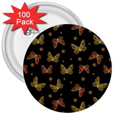 Insects Motif Pattern 3  Buttons (100 Pack) 