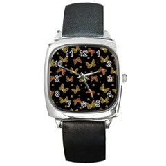 Insects Motif Pattern Square Metal Watch