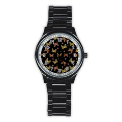 Insects Motif Pattern Stainless Steel Round Watch