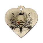 Awesome Skull With Flowers And Grunge Dog Tag Heart (One Side) Front