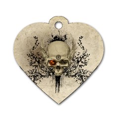 Awesome Skull With Flowers And Grunge Dog Tag Heart (two Sides) by FantasyWorld7