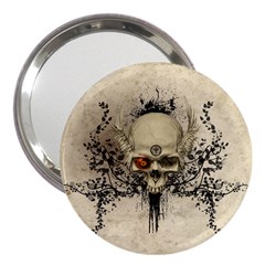 Awesome Skull With Flowers And Grunge 3  Handbag Mirrors by FantasyWorld7