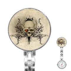 Awesome Skull With Flowers And Grunge Stainless Steel Nurses Watch