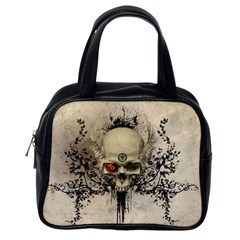 Awesome Skull With Flowers And Grunge Classic Handbags (one Side)