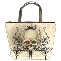 Awesome Skull With Flowers And Grunge Bucket Bags