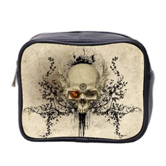 Awesome Skull With Flowers And Grunge Mini Toiletries Bag 2-side