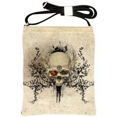 Awesome Skull With Flowers And Grunge Shoulder Sling Bags by FantasyWorld7