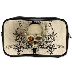 Awesome Skull With Flowers And Grunge Toiletries Bags