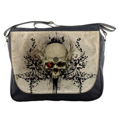 Awesome Skull With Flowers And Grunge Messenger Bags