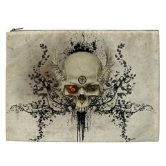 Awesome Skull With Flowers And Grunge Cosmetic Bag (xxl)  by FantasyWorld7