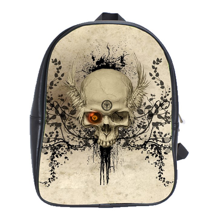 Awesome Skull With Flowers And Grunge School Bags (XL) 