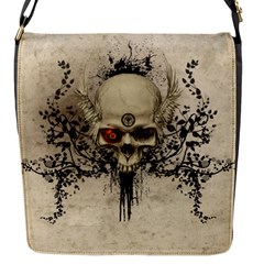 Awesome Skull With Flowers And Grunge Flap Messenger Bag (s)