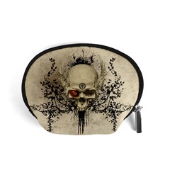 Awesome Skull With Flowers And Grunge Accessory Pouches (small) 