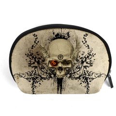 Awesome Skull With Flowers And Grunge Accessory Pouches (large) 