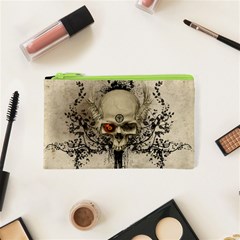 Awesome Skull With Flowers And Grunge Cosmetic Bag (xs)