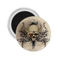 Awesome Skull With Flowers And Grunge 2 25  Magnets