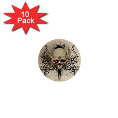 Awesome Skull With Flowers And Grunge 1  Mini Buttons (10 Pack) 