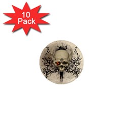 Awesome Skull With Flowers And Grunge 1  Mini Magnet (10 Pack) 