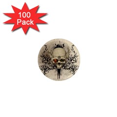 Awesome Skull With Flowers And Grunge 1  Mini Magnets (100 Pack) 