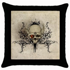 Awesome Skull With Flowers And Grunge Throw Pillow Case (black)