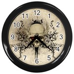 Awesome Skull With Flowers And Grunge Wall Clocks (Black) Front