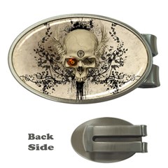 Awesome Skull With Flowers And Grunge Money Clips (oval) 