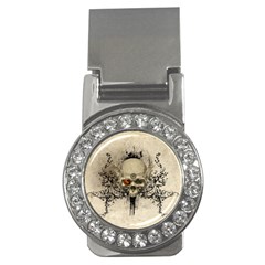 Awesome Skull With Flowers And Grunge Money Clips (cz) 