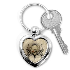 Awesome Skull With Flowers And Grunge Key Chains (heart) 