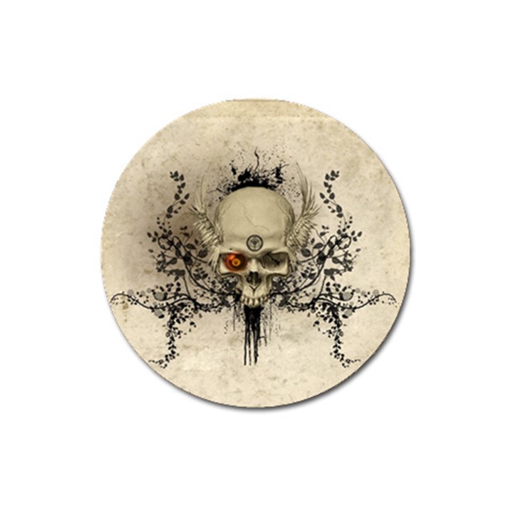 Awesome Skull With Flowers And Grunge Magnet 3  (Round)