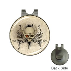 Awesome Skull With Flowers And Grunge Hat Clips With Golf Markers by FantasyWorld7