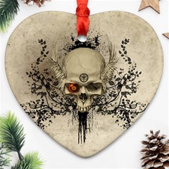 Awesome Skull With Flowers And Grunge Heart Ornament (2 Sides)