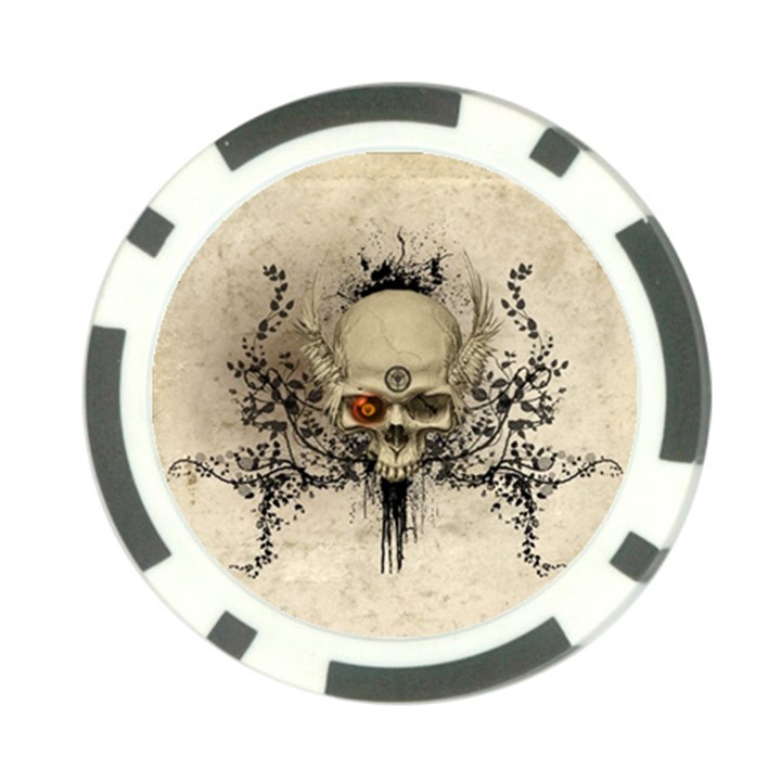 Awesome Skull With Flowers And Grunge Poker Chip Card Guards