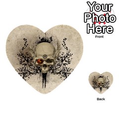 Awesome Skull With Flowers And Grunge Multi-purpose Cards (heart)  by FantasyWorld7